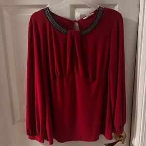 PerSeption Concept Red Blouse with Black Trim